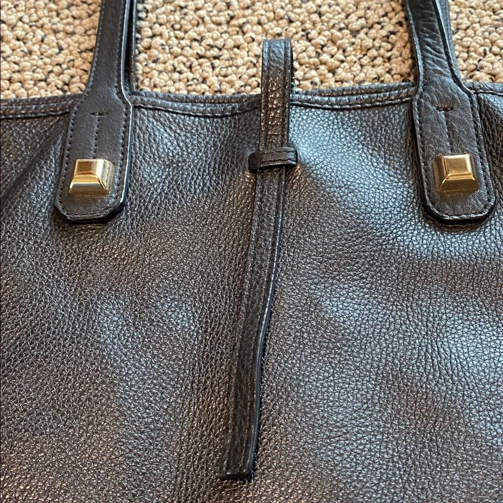 Stella & Dot Black Leather Tote with Snakeskin Accent